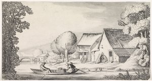 Çiftçi ve çiftçinin karısı bir kürek teknesinde Playsante manzaraları ve eğlenceli sahneler (dizi başlığı) by Jan van de Velde (II)
