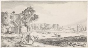 Köy yolunda yük arabası olan çiftçi Playsante manzaraları ve eğlenceli sahneler (dizi başlığı) by Jan van de Velde (II)