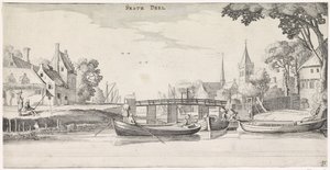 Bir köyde bir iskelede tekneler Playsante manzaraları ve eğlenceli sahneler (dizi başlığı) by Jan van de Velde (II)