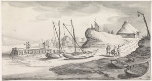 Bir nehir kıyısında tekneler Playsante manzaraları ve eğlenceli sahneler (dizi başlığı) by Jan van de Velde (II)