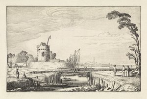 Liman ve kuledeki figürler Manzaralar (dizi başlığı) Amenissimae aliquot requculae (dizi başlığı) by Jan van de Velde (II)