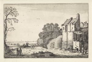Bir köy yolunda bir evde ve kapalı vagonlarda rakamlar Manzaralar (dizi başlığı) Amenissimae aliquot requculae (dizi başlığı) by Jan van de Velde (II)