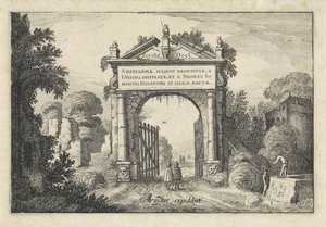 Bir manzara kapısındaki rakamlar Manzaralar (dizi başlığı) Amenissimae aliquot requculae (nesne üzerinde seri başlığı) by Jan van de Velde (II)