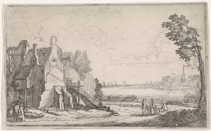 Bir nehir tarafından harap bir evde rakamlar Nehir manzaraları (dizi başlığı) by Jan van de Velde (II)
