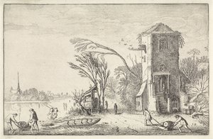 Bir kule ile bir kış manzarasında figürler Manzaralar (dizi başlığı) Amenissimae aliquot requculae (dizi başlığı) by Jan van de Velde (II)