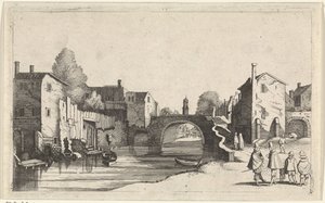 Bir şehirde bir kanal görünümü Deniz Manzaraları (dizi adı) by Jan van de Velde (II)