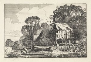 Bir güvercinlik yakınındaki bir teknede olta balıkçıları Manzaralar (dizi başlığı) Amenissimae aliquot requculae (dizi başlığı) by Jan van de Velde (II)