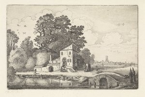 Nehir manzarasında taş köprünün yanındaki ev Manzaralar (dizi başlığı) Amenissimae aliquot requculae (dizi başlığı) by Jan van de Velde (II)