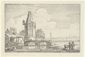 Niers Nehri üzerinde bir kule ve bir köprü ile manzara Manzaralar (dizi başlığı) Amenissimae aliquot requculae (dizi başlığı) by Jan van de Velde (II)