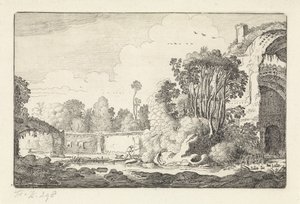 Bir harabede köpeği olan adam Manzaralar (dizi başlığı) Amenissimae aliquot requculae (dizi başlığı) by Jan van de Velde (II)