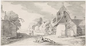 Köyde bir yol boyunca köylüleri dinlendirmek Playsante manzaraları ve eğlenceli sahneler (dizi başlığı) by Jan van de Velde (II)