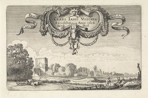 İnekler ve kuleli bir manzarada dinlenme figürleri Manzaralar (dizi başlığı) Amenissimae aliquot requculae (dizi başlığı) by Jan van de Velde (II)