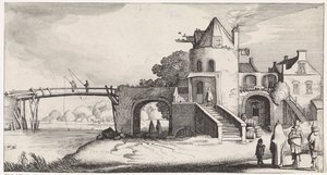 Nehir üzerinde ahşap köprülü paralı ev Playsante manzaraları ve eğlenceli sahneler (dizi başlığı) by Jan van de Velde (II)