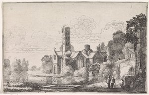 Bir nehir manzarasında bir manastırda iki keşiş Nehir manzaraları (dizi başlığı) by Jan van de Velde (II)