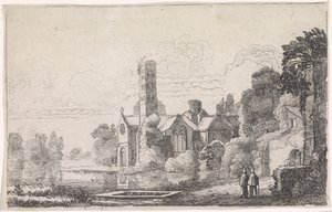 Bir nehir manzarasında bir manastırda iki keşiş Nehir manzaraları (dizi başlığı) by Jan van de Velde (II)