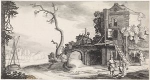 Han olarak kullanılan bir kulenin yanında iki şahin Playsante manzaraları ve eğlenceli sahneler (dizi başlığı) by Jan van de Velde (II)