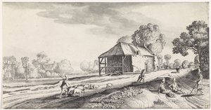 Su değirmeninde yol ayrımı Playsante manzaraları ve eğlenceli sahneler (dizi başlığı) by Jan van de Velde (II)