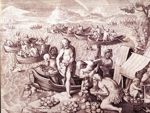 İstiridye balıkçılığı. 17. yüzyıl. Giovanni Stradano (Jan Van Der Straet) (Johannes Stradanus) (1523-1605) tarafından yapılan gravür. by Jan van der Straet