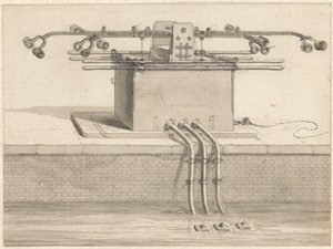 Yangın hortumu önünde çift emişli pompa by Jan van der Heyden
