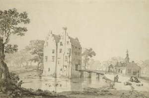 Zuylenburgh Kalesi (Slot Zuylen) (kağıt üzerinde kalem ve kurşun kalem) by Jan van der Heyden