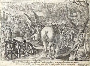 Giovanni de' Medici Milano'da, Philip Galle (1537-1612) tarafından oyulmuş 'Medici Tarihi'nden bir levha, c.1583 by Jan van der Straet