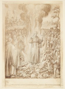 S. Giovanni Alberti Fiorentinos tarihi. Başrahip Peter, Floransa piskoposunun bir sapkın ve bir Simonist olduğunu çile ile kanıtlıyor by Jan van der Straet
