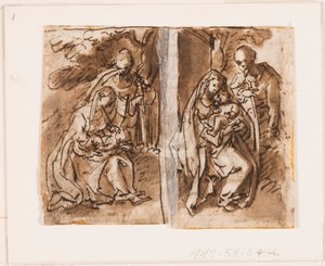 Bir eskiz defterinin Yarım Sayfası; Bakire ve Çocuk ve üçüncü bir figür by Jan van der Straet, called Stradanus