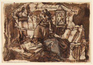 Bir eskiz defteri sayfası; Çalışma odasında bir keşiş by Jan van der Straet, called Stradanus