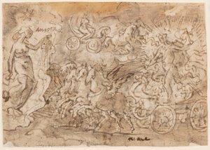 Bir eskiz defteri sayfası; Apollo ve Aurora by Jan van der Straet, called Stradanus