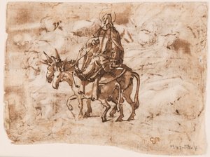 Bir eskiz defteri sayfası; Mısır'a uçuş; çarmıha germe by Jan van der Straet, called Stradanus