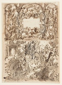 Bir eskiz defteri sayfası; Avcılık üzerine gravür serileri için başlık sayfası; Bir avcının kazası by Jan van der Straet, called Stradanus
