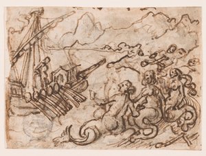 Bir eskiz defteri sayfası: Ulysses Sirenleri (rekto) geçer; Yeraltı Dünyasında Ulysses (verso) by Jan van der Straet, called Stradanus