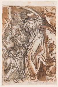 Recto: Holofernes'in başı olan Judith; Verso: Başlık Plakası of the Seven Planets baskı serisi için ön tasarım by Jan van der Straet, called Stradanus