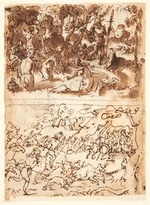 Recto, yukarıda: Diana ve Actaeon; Recto, aşağıda: Domuz avı; Verso, yukarıda: iki erkek kafanın çalışmaları; Verso, aşağıda: Anna ve Joachim