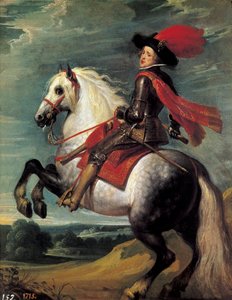 Philip IV'ün atlı portresi. Philip IV (1605-1665), İspanya Kralı 20 yaşında temsil edildi. Jan van Kessel tarafından yapılan resim I dit Le Vieux (1626-1679)