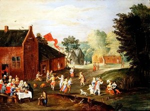 Köyde Ziyafet Eden Köylüler by Jan van the Elder Kessel
