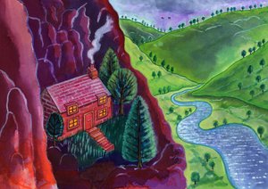 Dağlardaki Ev, 2002, (mürekkep ve guaj) by Jane Tattersfield