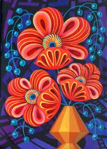 Böğürtlenli kırmızı çiçekler, 2016, by Jane Tattersfield