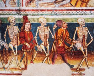 Hrastovlje müstahkem kilise, Trinity Kilisesi, Tüccar ve zengin bankacıya eşlik eden Ölüm, Ölüm Dansı (1490), Janez Iz Kastva, Slovenya