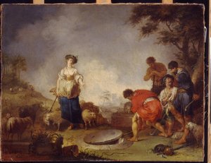 Jacob kuyuda Rachel ile tanışır. Johann Rosso Jauarius Zick (1730-1797), tuval üzerine yağlı boya tablosu