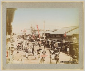 Dotonbori Caddesi, Osaka, Japonya (el boyaması s/b fotoğraf) by Japanese Photographer