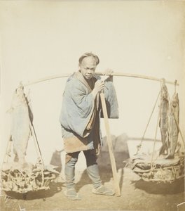 Balıkçı, avı ile (el ile boyanmış s/b fotoğraf) by Japanese Photographer