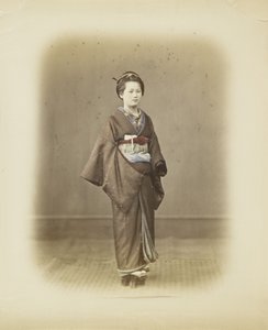 Geleneksel elbiseli Japon kadın (el boyaması s/b fotoğraf) by Japanese Photographer