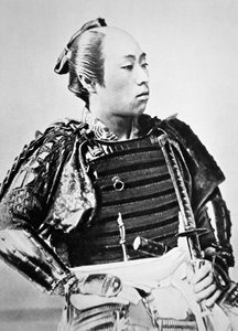 Geleneksel saç stiline sahip Eski Japonya Samurayları (s/b fotoğraf)