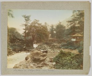 Japonya, Nikko yakınlarındaki Daiya Nehri üzerindeki Çay Evi (el boyaması s/b fotoğraf) by Japanese Photographer