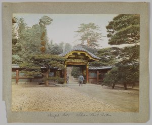 Temple Gate, Shiba Park, Tokyo, Japonya (el boyaması s/b fotoğraf) by Japanese Photographer