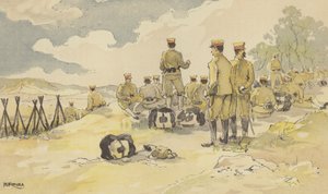 İmparatorluk Muhafızlarının bir Taburu, Liao-yang'a (chromolithho) giderken duruyor by Japanese School