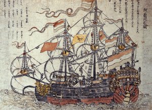 Hollandalı bir gemi (tahta blok) by Japanese School