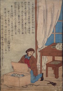 Audubon, Norveç Sıçanları Tarafından Yok Edilen Suluboya Kutusunu Açarken, 1872-77 dolayları by Japanese School