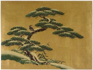 Ağaçtaki Kuş (Japon kağıdında altın zemine karşı wc) by Japanese School